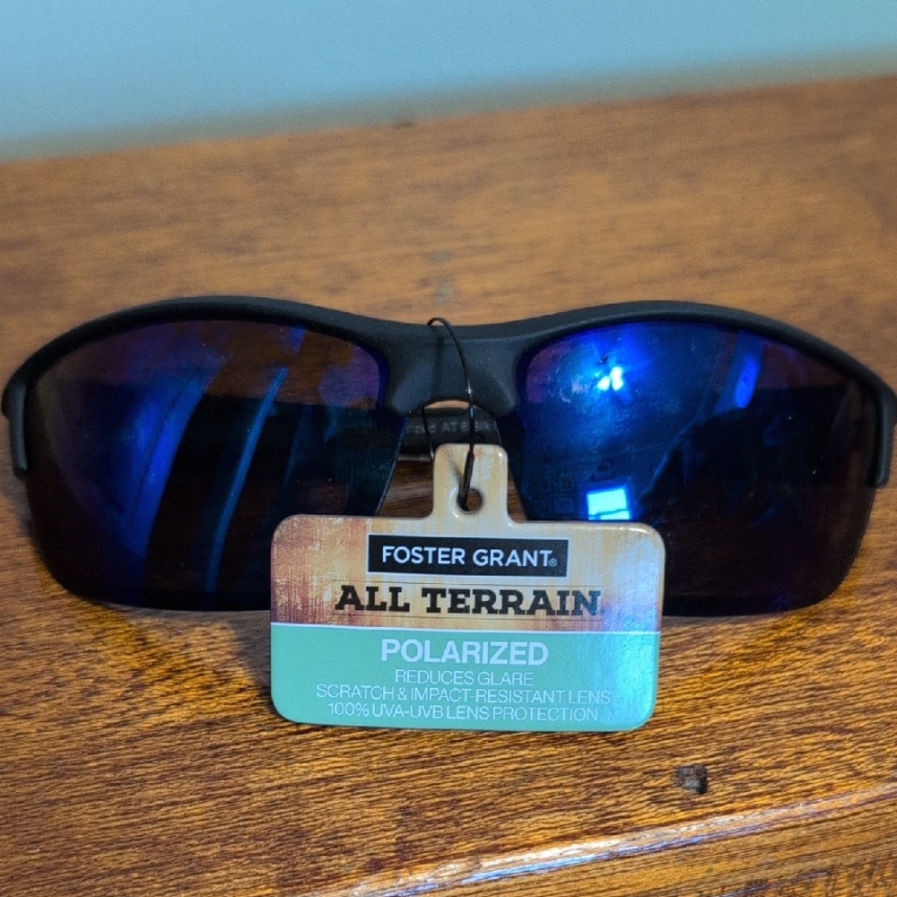 Foster Grant All Terrain Polarized Sunglasses - Black and Blue Lens